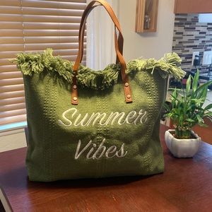 Summer Vibes Large Green Beach Boho Tote Bag